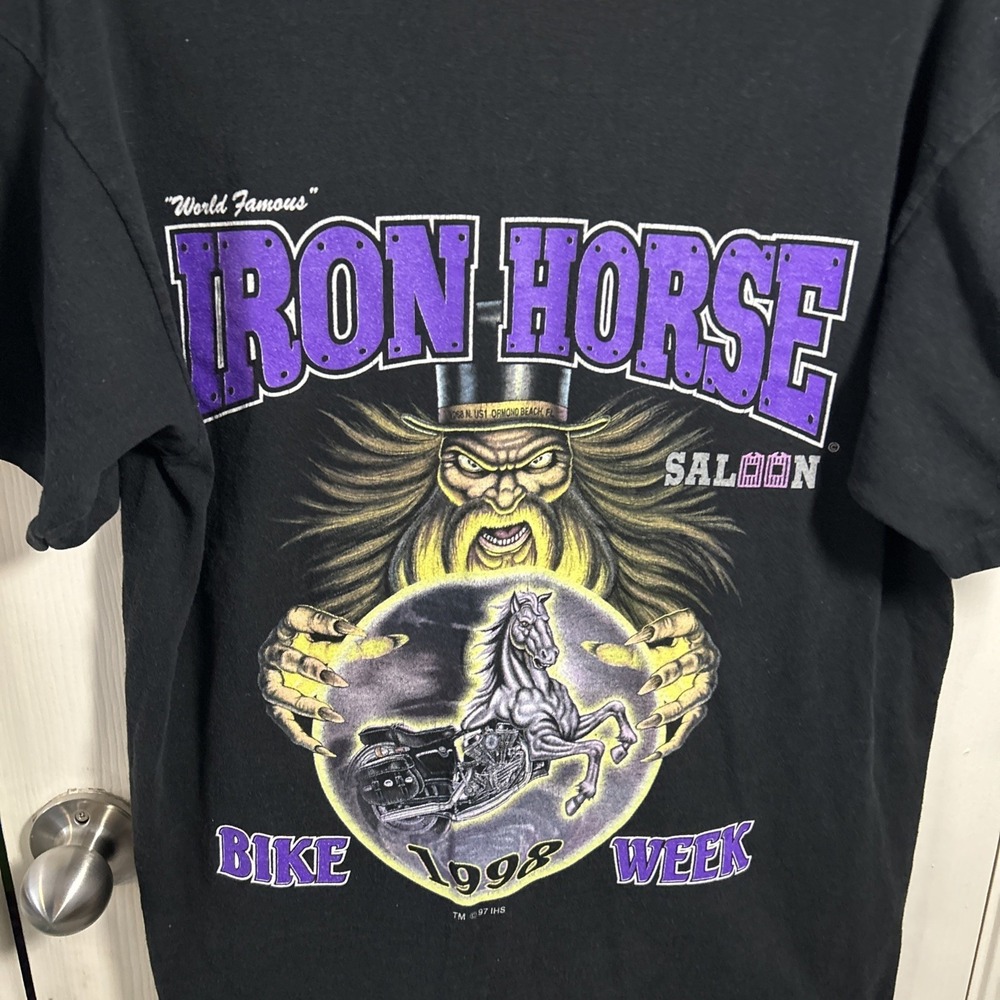 Vintage Iron Horse Saloon Bike Week 98 Pocket T Shirt Mens L Black - Picture 2 of 7